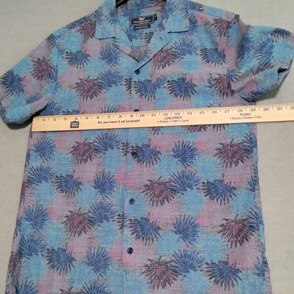 Vineyard Vines Tropical Leaf Print Short Sleeve Cabana Shirt Blue Men’s Size XS - Picture 7 of 13